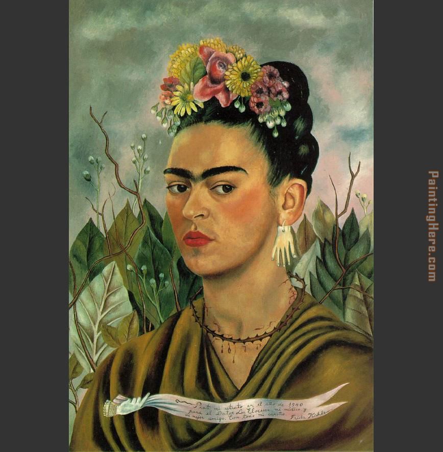 Self Portrait with Thorn Necklace painting - Frida Kahlo Self Portrait with Thorn Necklace art painting
